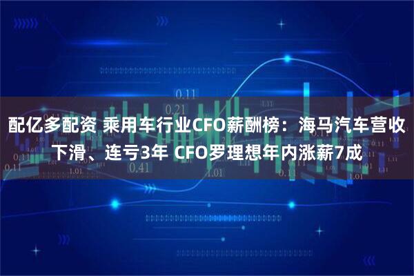 配亿多配资 乘用车行业CFO薪酬榜：海马汽车营收下滑、连亏3年 CFO罗理想年内涨薪7成